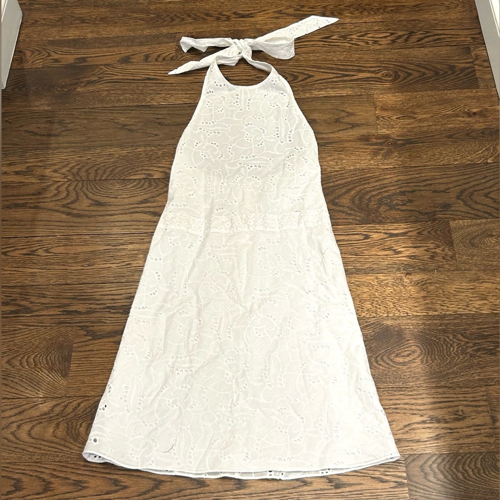 Vanessa Fox White Eyelet Sleeveless Sundress with Halter Neckline